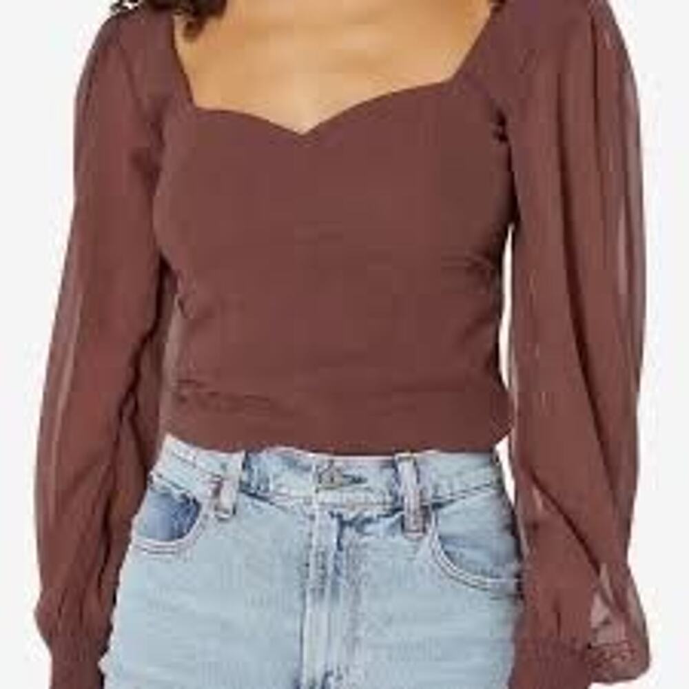 Abercrombie Brown Sweetheart Puff Sleeve Crop Top Size S